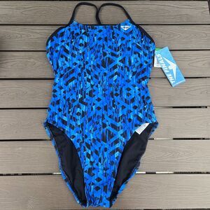 TYR The Finals Youth Omega Swimsuit SwanBack 1-Piece Blue Girls- Size 22 New